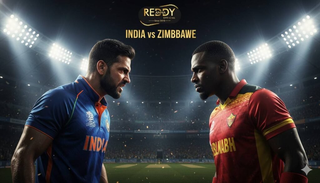 India vs Zimbabwe cricket match poster for betting exchange and Reddy Anna Book