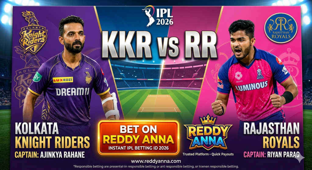 KKR vs RR Bet on Reddy Anna – Instant IPL Betting ID 2026