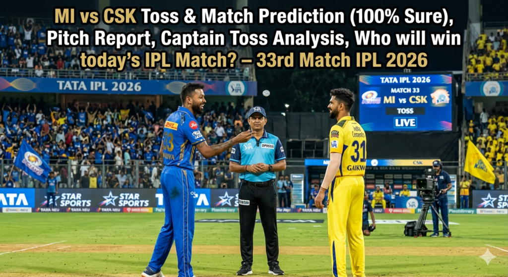 MI vs CSK Toss & Match Prediction (100% Sure), Pitch Report, Captain Toss Analysis, Who will win today’s IPL Match? – 33rd Match IPL 2026